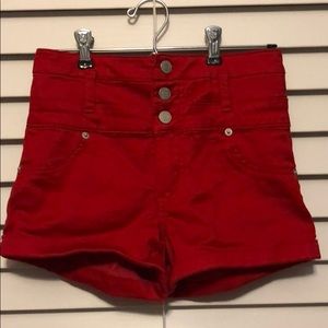 Red high-waisted shorts